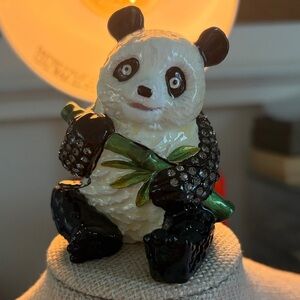 Panda Figurine with Green Bamboo and Black Accents